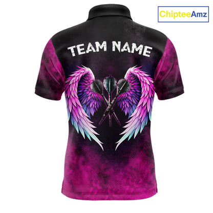 Blue & Pink Tie Dye Grunge Darts 1/4-Zip Shirts For Men Custom Wings Dartboard Team Jerseys NYN2447