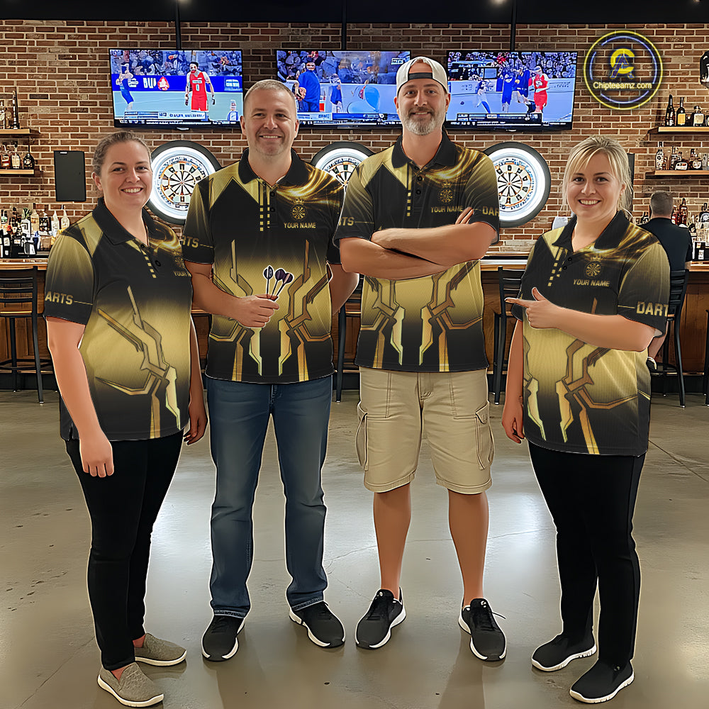 Black And Gold Crown Dartboard Women Darts Polo & 1/4-Zip Shirt Custom Light Gold Dart Team Jersey NYN3032