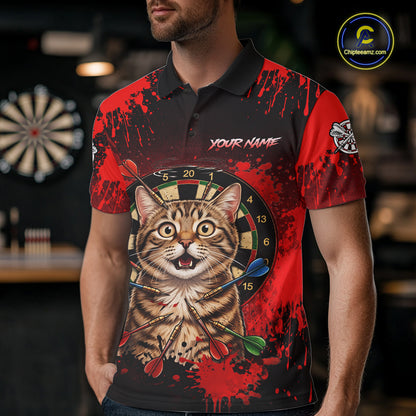 Black And Red Splatter Paint Dartboard Custom Funny Cat Darts Shirt For Men Outfits Darts Jersey NYN3038