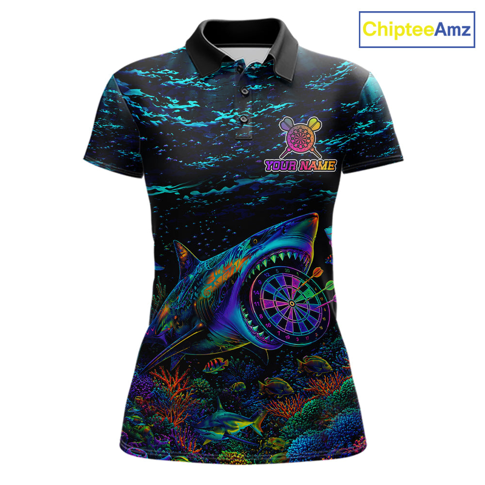 Personalized Ocean Blue Holographic Dartboard Womens Darts Shirt Custom Funny Shark Dart Team Jerseys NYN3203
