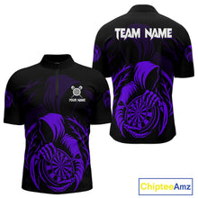 Load image into Gallery viewer, Custom Black And Purple Grim Reaper Dartboard Dart Men 1/4-Zip Shirt Outfits Dart Jerseys NYN1637