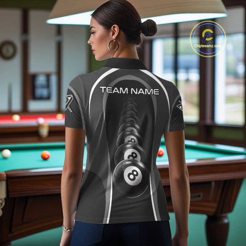 Black Blur 8 Ball Pool Polo & 1/4-Zip Team Shirt For Men Personalized Billiards Ball Apparel NYN2453