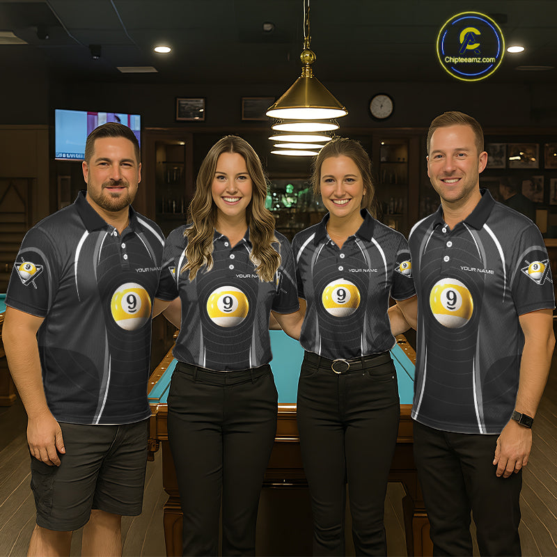Black Blur 9 Ball Pool Polo & 1/4-Zip Team Shirt For Men Personalized Billiards Ball Apparel NYN2454