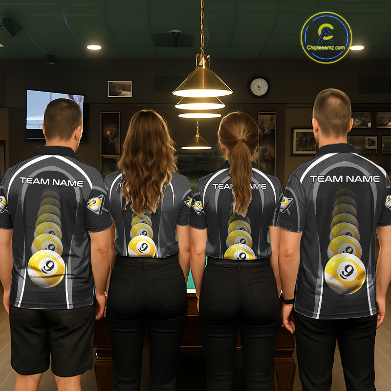 Black Blur 9 Ball Pool Polo & 1/4-Zip Team Shirt For Men Personalized Billiards Ball Apparel NYN2454