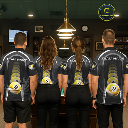 Black Blur 9 Ball Pool Polo & 1/4-Zip Team Shirt For Men Personalized Billiards Ball Apparel NYN2454