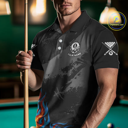 Blue And Red Flames 8 Ball Pool Men Polo & 1/4-Zip Team Shirts Custom Billiards Ball Apparel NYN2460