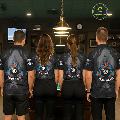 Blue And Red Flames 8 Ball Pool Women Polo & 1/4-Zip Team Shirts Custom Billiards Ball Apparel NYN2460