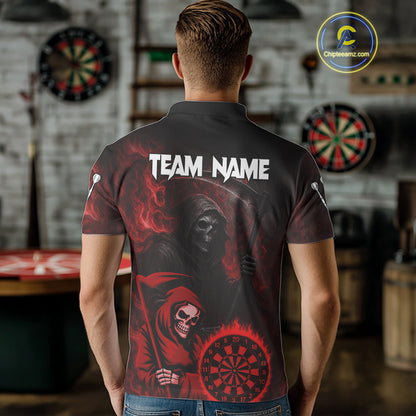Custom Red Smokes Flame Dartboard Grim Reaper Dart Men Polo Jerseys Dart Team Shirt NYN1656