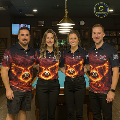 Fire Flame Wings 8 Ball Pool Polo & 1/4-Zip Team Shirt For Men Custom Billiards Ball Apparel NYN2461