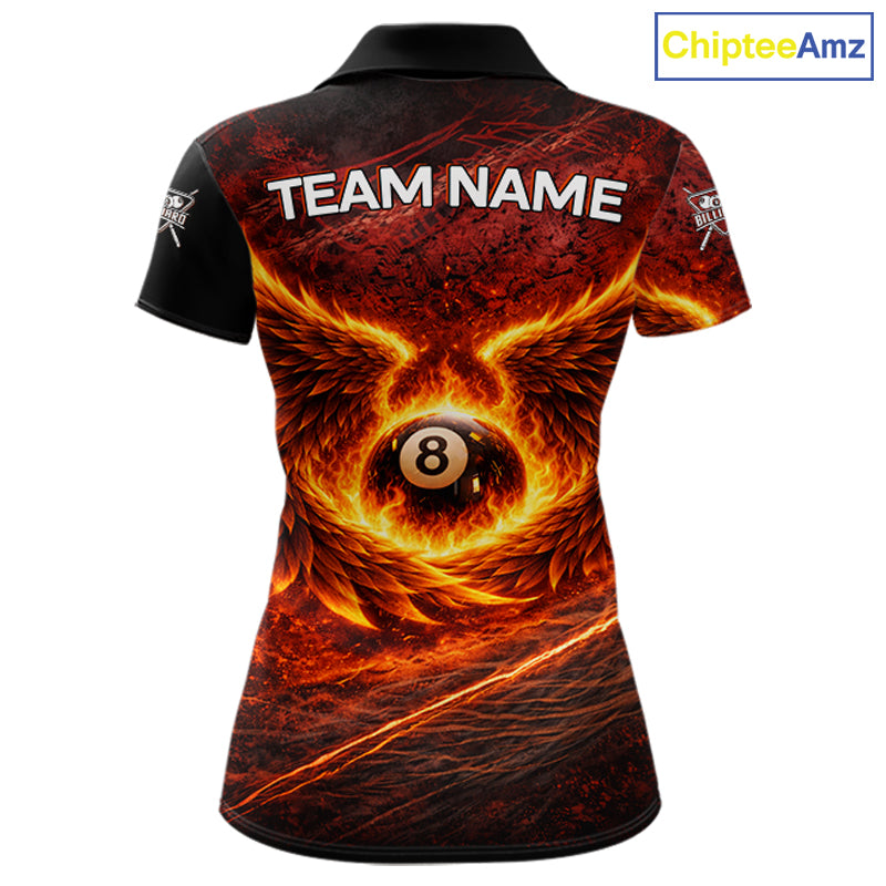 Fire Flame Wings 8 Ball Pool Polo & 1/4-Zip Team Shirt For Women Custom Billiards Ball Apparel NYN2461