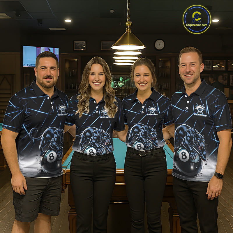 Blue Funny Panther 8 Ball Pool Polo & 1/4-Zip Team Shirt For Women Custom 3D Billiards Ball Apparel NYN2462