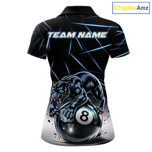 Blue Funny Panther 8 Ball Pool Polo & 1/4-Zip Team Shirt For Women Custom 3D Billiards Ball Apparel NYN2462
