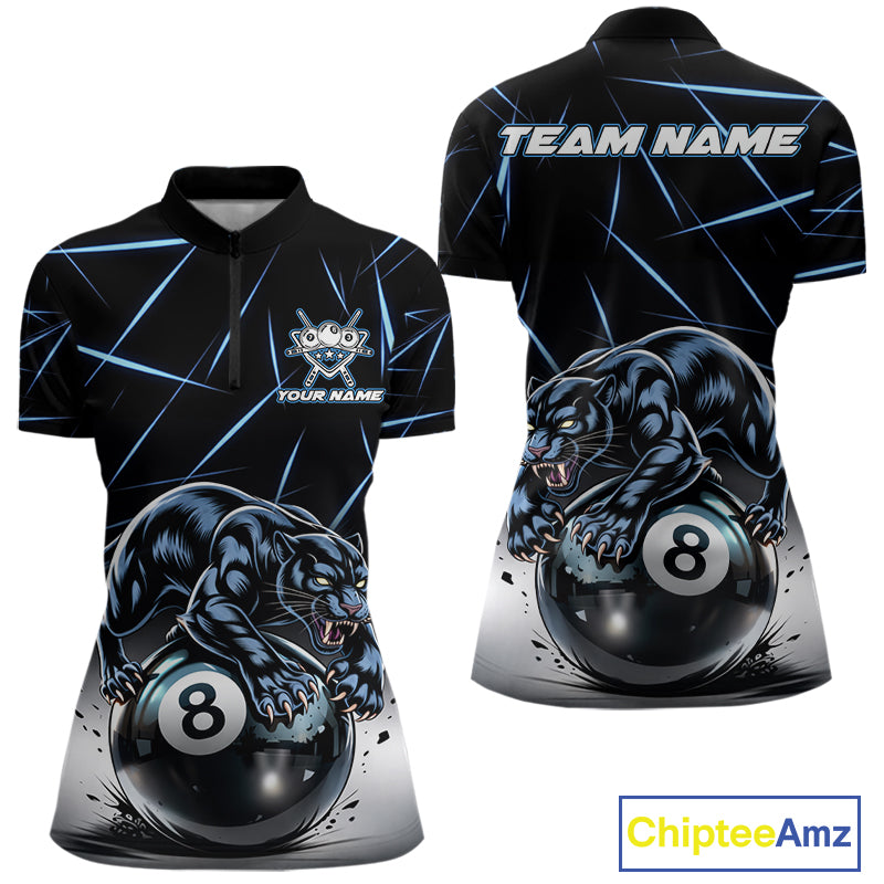 Blue Funny Panther 8 Ball Pool Polo & 1/4-Zip Team Shirt For Women Custom 3D Billiards Ball Apparel NYN2462