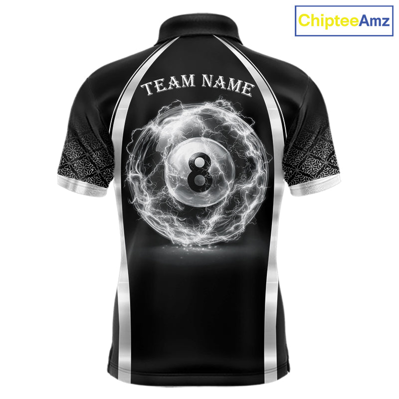 Black & Silver Thunder Lightning White 8 Ball Billiard Jerseys For Men Custom Billiard Team Shirt NYN2834