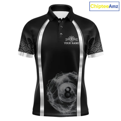 Black & Silver Thunder Lightning White 8 Ball Billiard Jerseys For Men Custom Billiard Team Shirt NYN2834