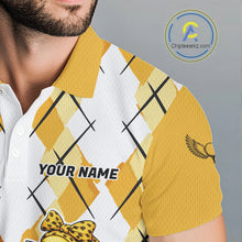 Load image into Gallery viewer, Mens Funny Duck Golfer Polo Golf Shirts Custom White Yellow Argyle Golf Team Attire For Golfers NYN3057