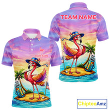 Load image into Gallery viewer, Men's flamingo island golf ball polo shirt mockup tropical golf attire