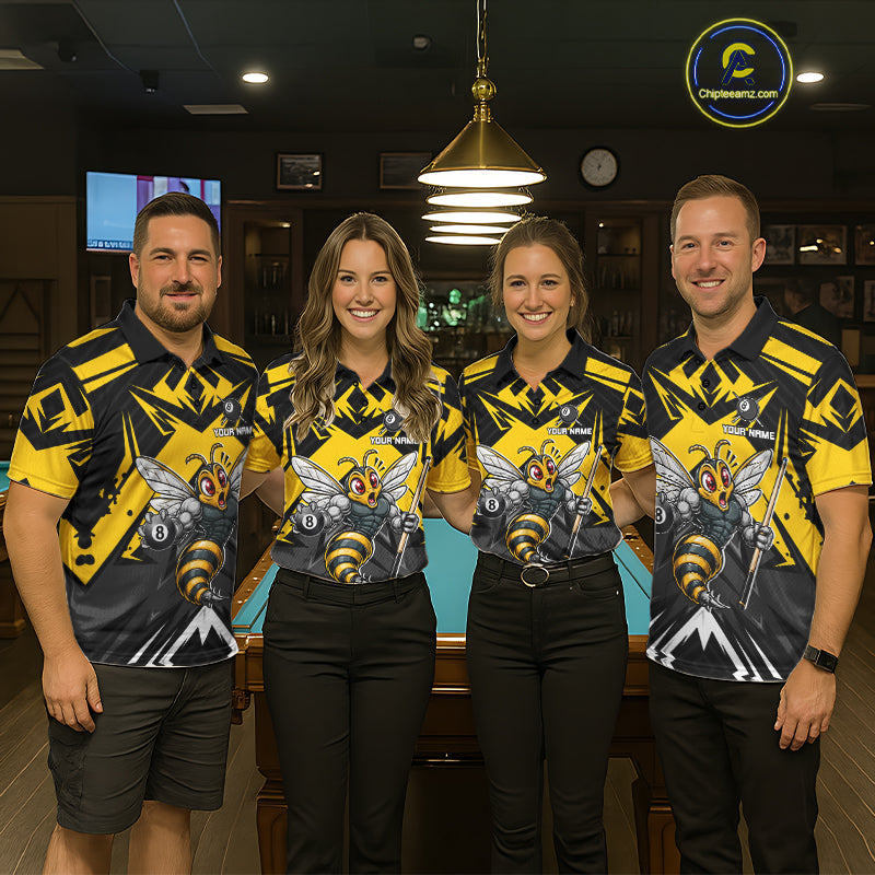 Black And Yellow Funny Bee Billiard Team Shirt For Women Custom 8 Ball Pool Tournament Jersey NYN3776
