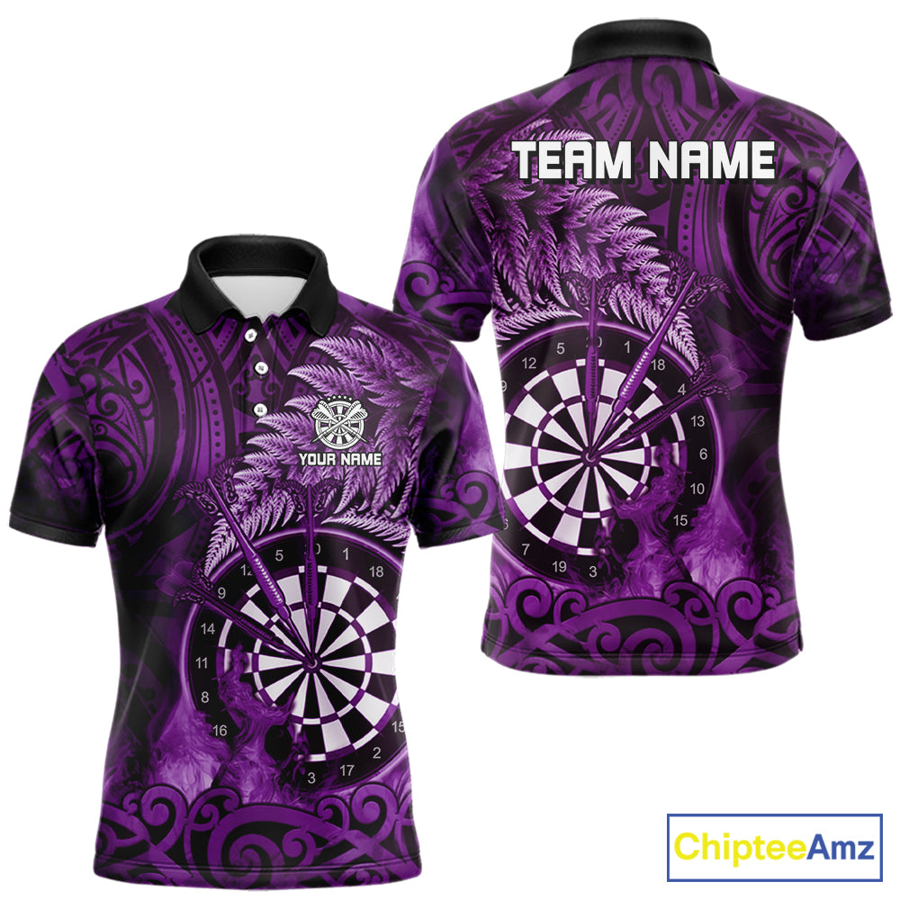 Personalized Fern Leaves Purple Fire Tribal Dart Polo Shirts For Men Dart Team Jerseys NYN2191
