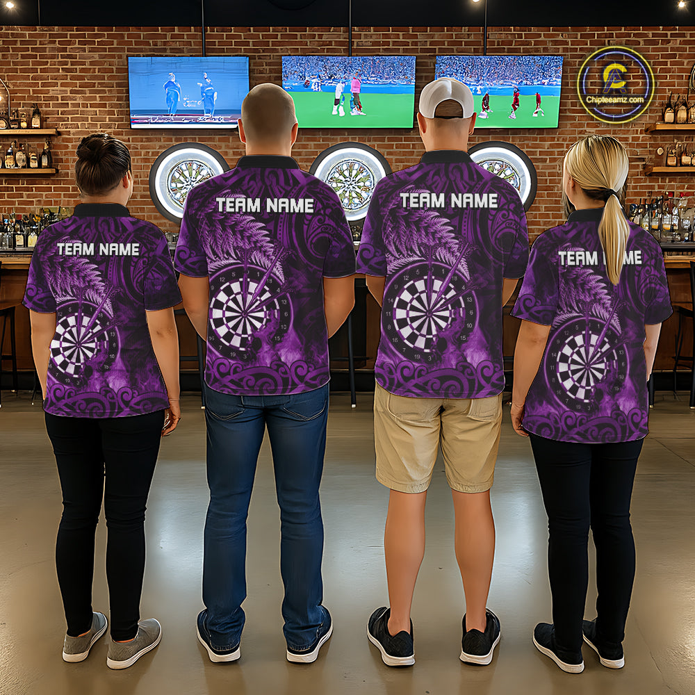 Personalized Fern Leaves Purple Fire Tribal Dart Quarter-Zip Shirts For Women Dart Team Jerseys NYN2191