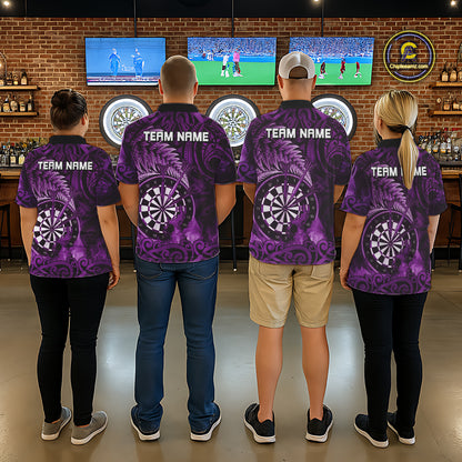 Personalized Fern Leaves Purple Fire Tribal Dart Quarter-Zip Shirts For Women Dart Team Jerseys NYN2191