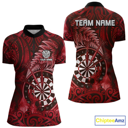 Personalized Fern Leaves Red Fire Tribal Dart Quarter-Zip Shirts For Women Dart Team Jerseys NYN2192