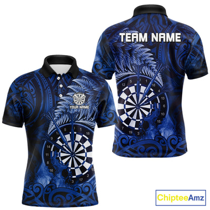 Personalized Fern Leaves Blue Fire Tribal Dart Polo Shirts For Men Dart Team Jerseys NYN2193
