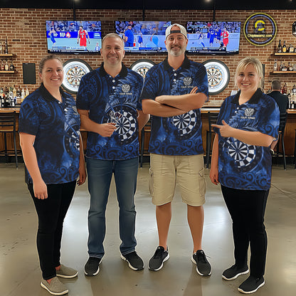 Personalized Fern Leaves Blue Fire Tribal Dart Polo Shirts For Men Dart Team Jerseys NYN2193