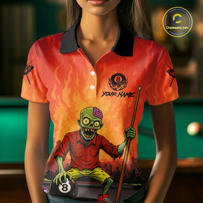 Skeleton Play 8 Ball Pool Women's Billiard Polo & 1/4 Zip Team Shirt Custom Funny Billiard Attire NYN2480