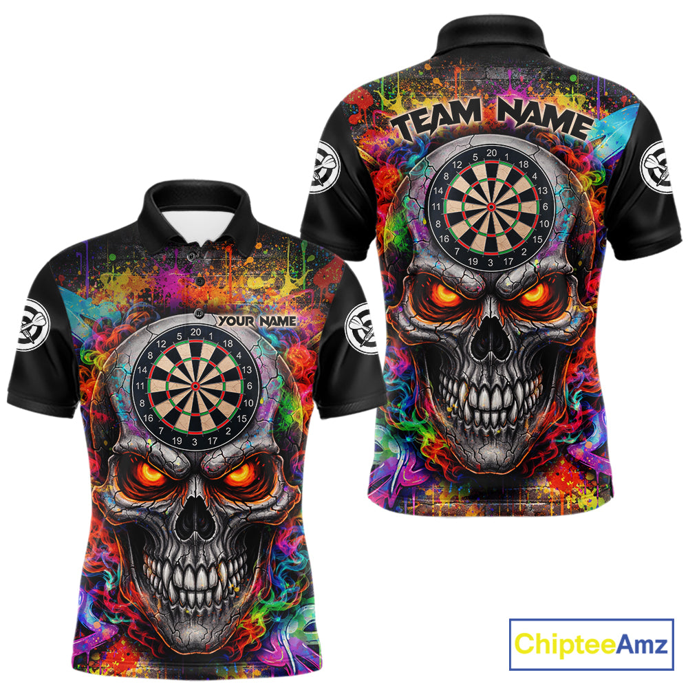 Colorful Smoke Cracked Skull Dartboard Dart Polo Shirts For Men Custom Splatter Dart Team Shirts NYN2682