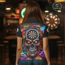 Load image into Gallery viewer, Colorful Smoke Cracked Skull Dartboard Dart Polo Shirts For Women Custom Splatter Dart Team Shirts NYN2682