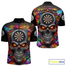 Load image into Gallery viewer, Colorful Smoke Cracked Skull Dartboard Dart 1/4-Zip Shirts For Men Custom Splatter Dart Team Shirts NYN2682