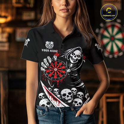 Red Dripping Grim Reaper Dartboard Skull Dart Polo Shirts For Women Custom Name For Dart Players NYN2684