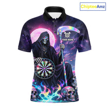 Load image into Gallery viewer, Galaxy Holographic Grim Reaper Dartboard Skull Dart Polo Shirts For Men Custom Name For Dart Players NYN2686