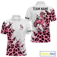 Load image into Gallery viewer, Camouflage Mens Golf Polo Shirt Custom Pink Funny Flamingo Pattern White Golf Team Shirts NYN2835