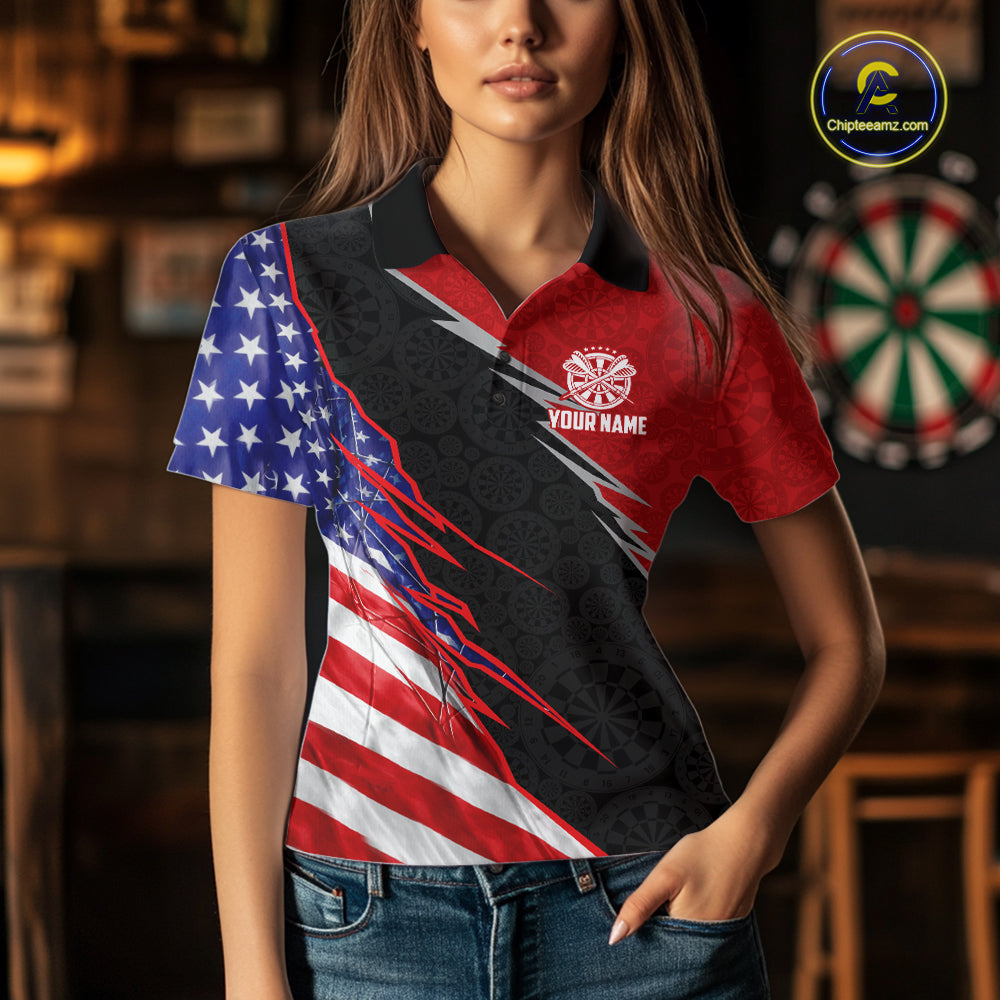 Personalized American Flag Darts Shirt For Women Custom Patriotic US Darts Team Jersey NYN2840