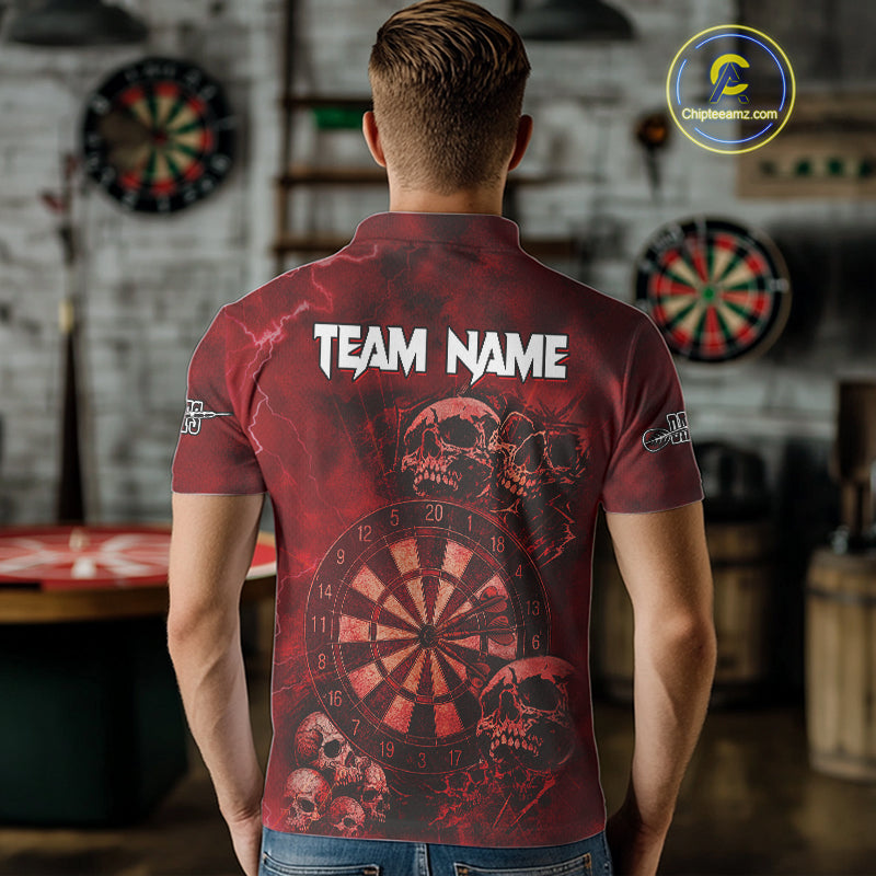 Custom Grunge Red Dartboard Multi-Skull Dart Men Polo Shirt Dart Team Jerseys NYN1622