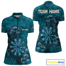 Load image into Gallery viewer, Custom Grunge Turquoise Dartboard Multi-Skull Dart Women Quarter-Zip Shirt Dart Team Jerseys NYN1623