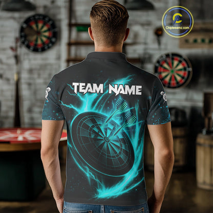 Custom Lightning Dartboard Turquoise Skull Dart Men Polo Jerseys Dart Tournament Shirt NYN1672