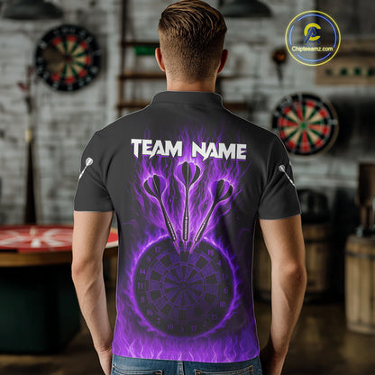 Custom Purple Flames Dartboard Horror Multi Skull Dart Men Polo Jerseys Outfits Dart Shirt NYN1680