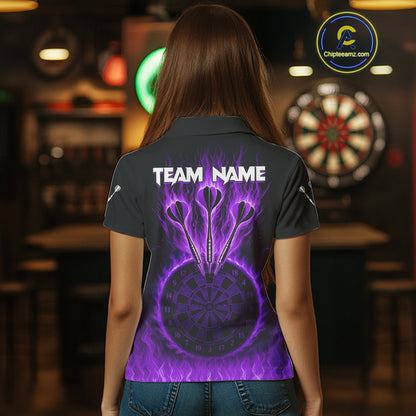 Custom Purple Flames Dartboard Horror Multi Skull Dart Women Polo Jerseys Outfits Dart Shirt NYN1680