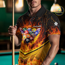 Load image into Gallery viewer, Yellow Flames Hexagon Pool Ball Set Billiards Shirt For Men Personalized Pool Balls 8 Billiard Attire NYN2690