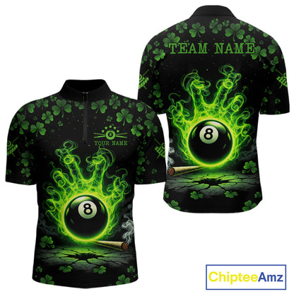 St Patrick's Day Green Smokes Hand Ball 8 Billiards Pool Shirt For Men Personalized Billiard Team Names NYN2694