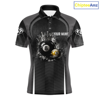 Personalized Grunge Crown 8 Ball & 9 Ball Billiard Pool Shirt For Men Custom Billiard Team Jersey NYN3216