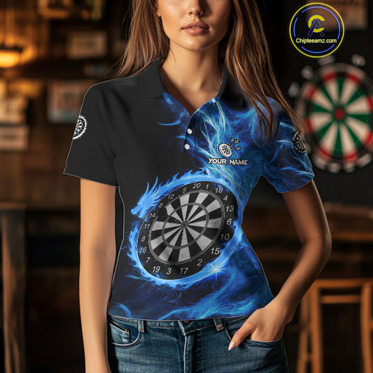 Custom Black-Blue Dragon Lightning Dartboard Dart Women Polo Jerseys Dart Team Shirt NYN1688