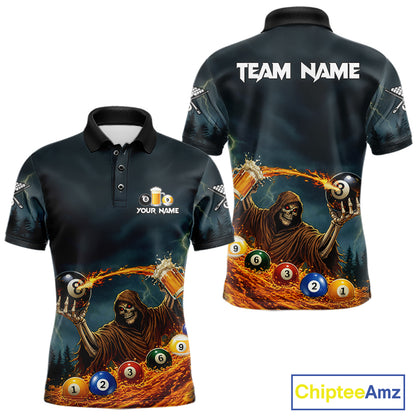 Funny Grim Reaper Play Beer & Pool 8 Ball Men's Billiard Team Shirt Custom Billiard Attire NYN2492