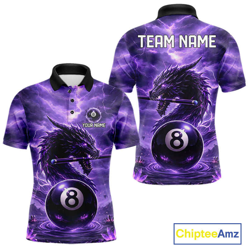 Dragon Thunder Purple Cue & Pool 8 Ball Men Billiard Shirt Custom Billiard Polo & 1/4-Zip Attire NYN2496