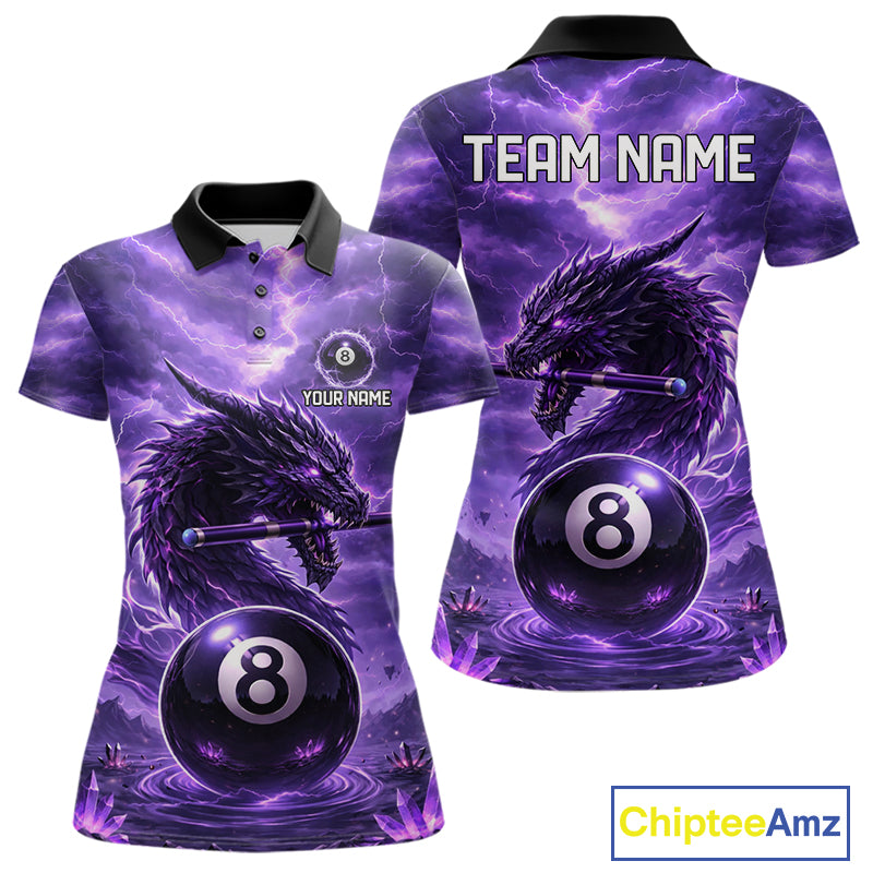 Dragon Thunder Purple Cue & Pool 8 Ball Women Billiard Shirt Custom Billiard Polo & 1/4-Zip Attire NYN2496