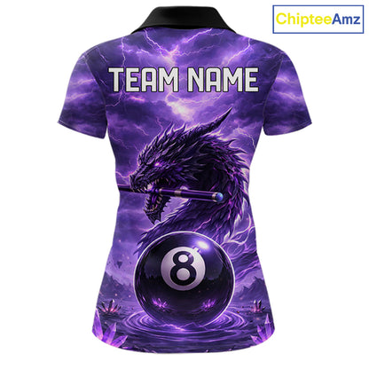 Dragon Thunder Purple Cue & Pool 8 Ball Women Billiard Shirt Custom Billiard Polo & 1/4-Zip Attire NYN2496