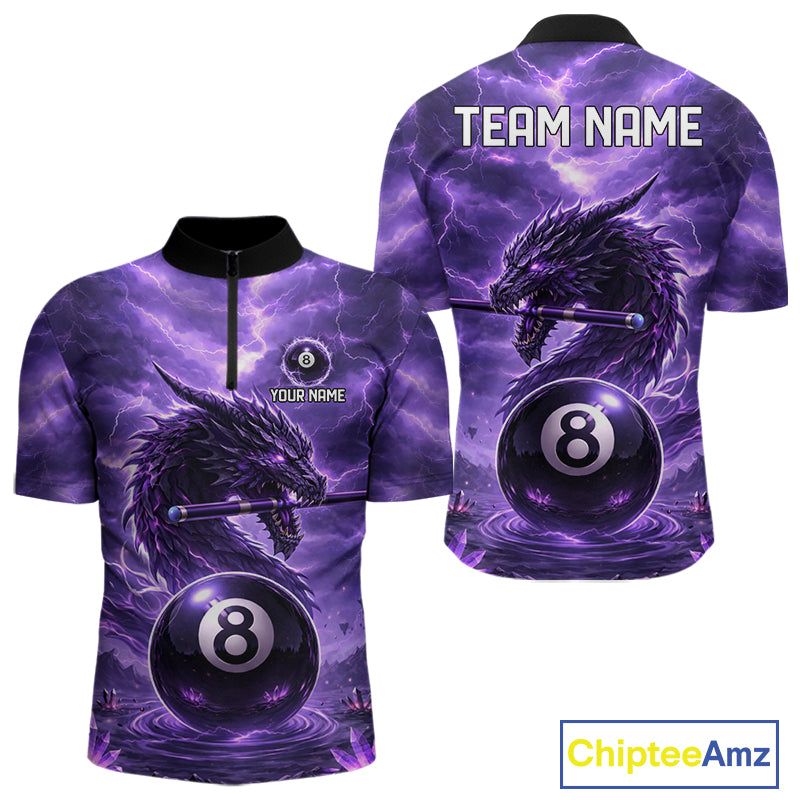 Dragon Thunder Purple Cue & Pool 8 Ball Men Billiard Shirt Custom Billiard Polo & 1/4-Zip Attire NYN2496